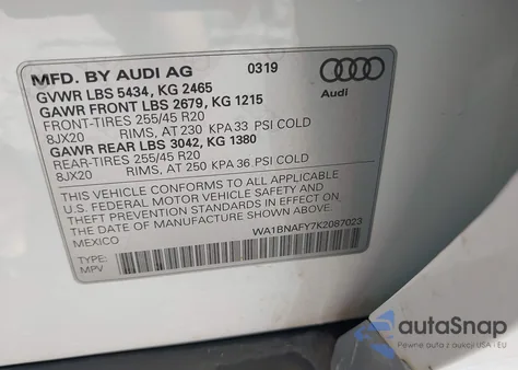 2019 Audi Q5 45 Premium из США, поврежденный, VIN WA1BNAFY7K2087023